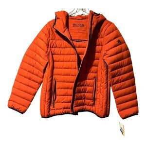 Michael Kors Hooded Down Quilted Puffer Jacket Sienna Rust Women Size XL